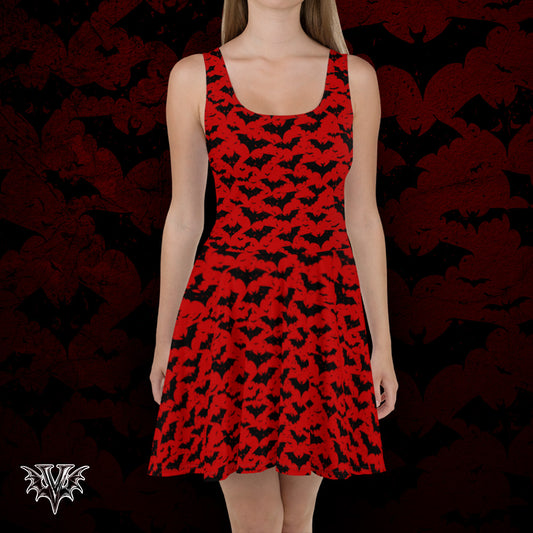 Ruby Red Gothic Skater Dress – Creepy Dark Elegance