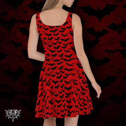 Ruby Red Gothic Skater Dress – Creepy Dark Elegance